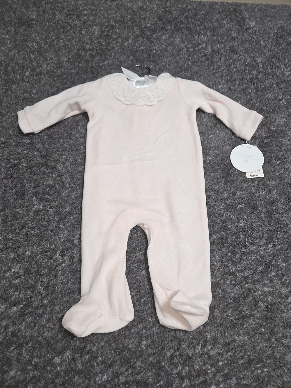 Edgehill Collection Pale Pink Footed One-Piece with Lace Collar